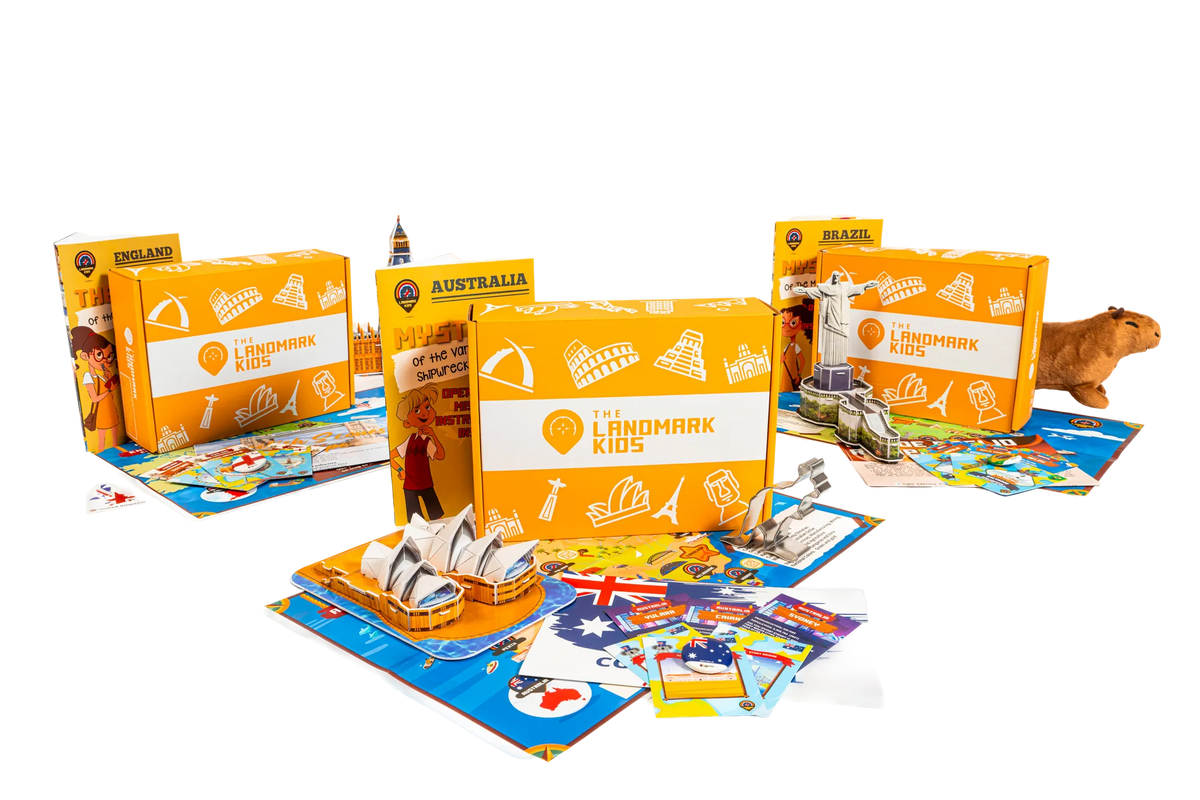 The Landmark Kids mystery boxes with puzzles, maps and souvenirs